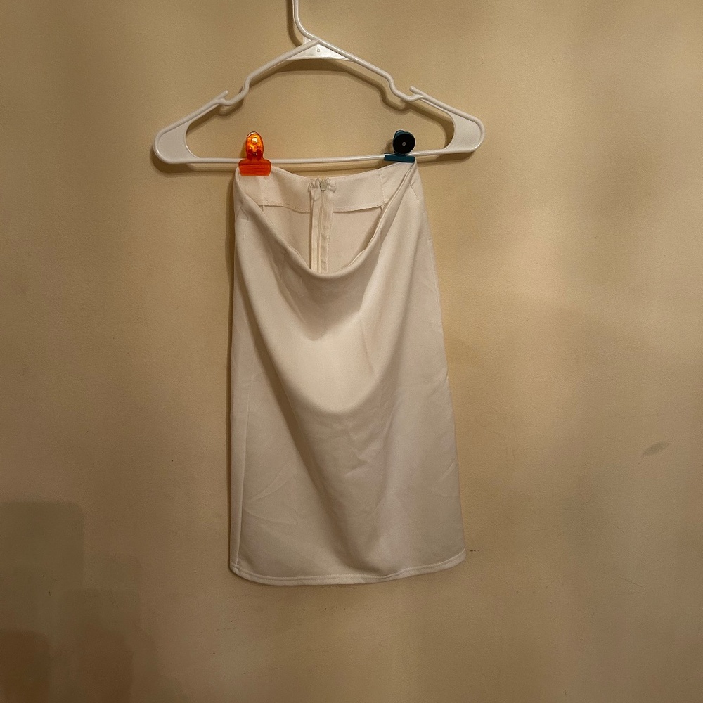 Off white 2 piece skirt set brand new  tube top with ruffles and straight skirt